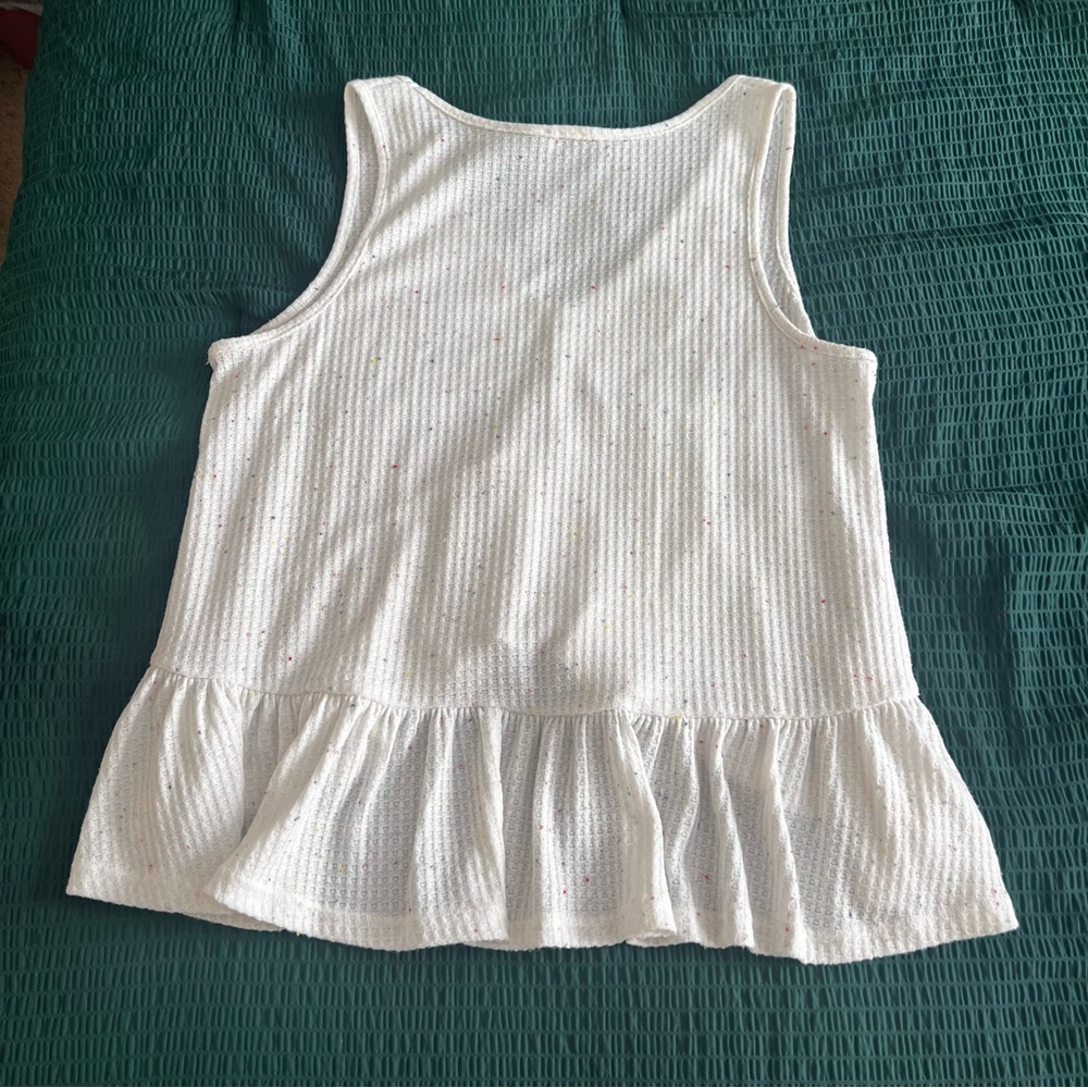 White Confetti Ruffle/Peplum High-low Tank - Picture 2 of 6